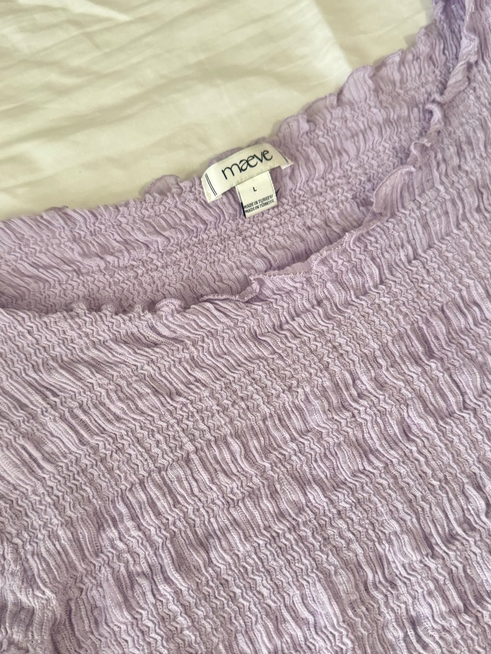 Anthropologie Maeve Lavender Smocked Long Sleeve Top - Picture 2 of 3